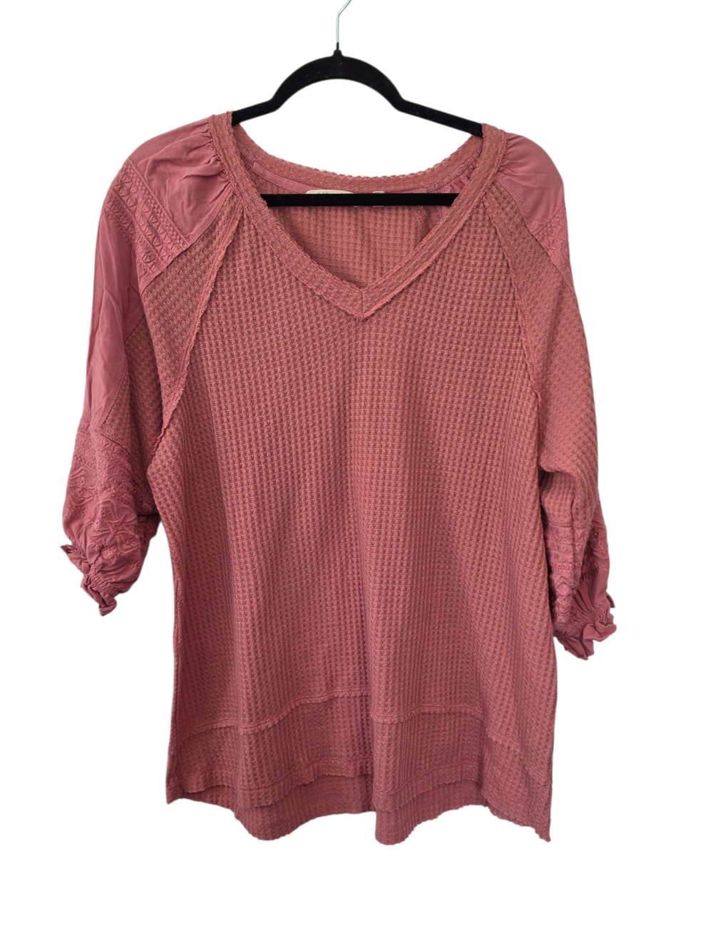 Soft Surroundings Waffle Knit V-Neck Embroidered Tunic Top - Dusty Rose Size 1X
